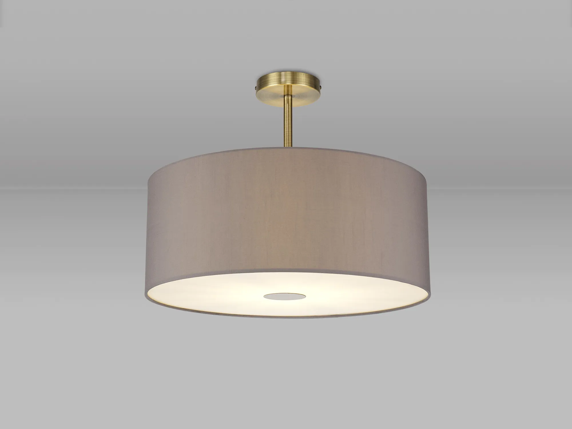 Baymont 50cm Semi Flush 1 Light Antique Brass, Grey, Frosted Diffuser DK0190  Deco Baymont AB GR